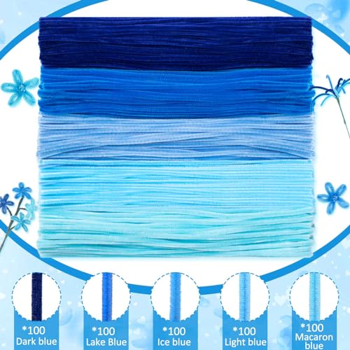 Image of Peryiter 500 Pcs Pipe Cleaners for DIY Flower Bouquets, Chenille Stems for Graduation Bouquet Crafts, Fuzzy Sticks for Handmade Flowers, DIY Gift, Art Projects(Blue,12 Inch)