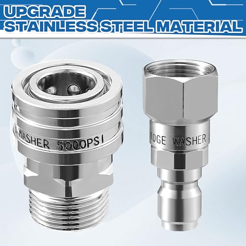 RIDGE WASHER Pressure Washer Swivel Adapter, Stainless Steel M22 14mm to 3/8" Quick Connect, Stainless Quick Disconnect for Pressure Washer Hose, 5000 PSI, 4 Pack by RIDGE WASHER - Image 4