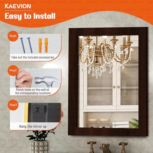 Image of Wall Hanging 1.75ft Brown Waterproof PVC Framed Mirror |Wall Mirror for Bedroom or Bathroom Home Decor Wall Mount Living Room Vanity Farmhouse| washroom Mirror for Wall