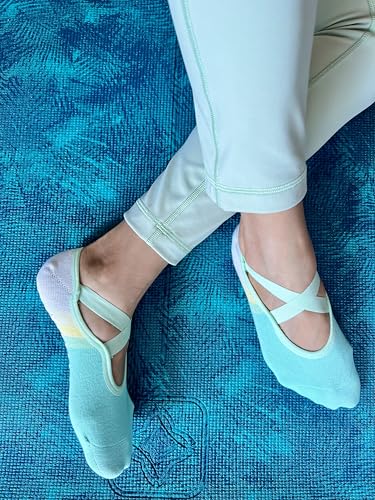 Image of Mint & Oak Pilates Socks with Grips for Women, Ankle Length Non-Slip Yoga Socks, Cotton Ideal For Yoga, Pilates, Gym, Workout, Cute Women's Gift