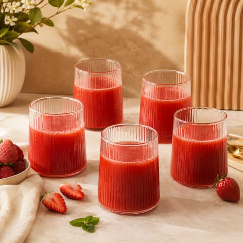 Image of bellemax 300ML Juice and Water Glass Stylish Crystal Highball Drinking Glasses, Medium Size Tumbler Glasses for Juice, Water, Milk, lassi, Cocktails and Sharbat (TR-12, 6 Count (Pack of 1))