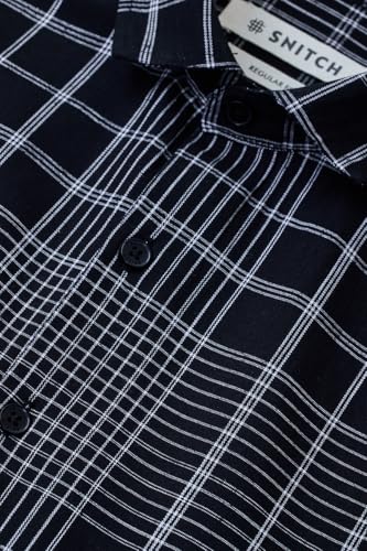 Image of SNITCH Men Casual Shirt | Regular Fit Full Sleeve Mandarin Collar Check Pattern | Cotton Linen Blend & Breathable Fabric for Office & Everyday Wear