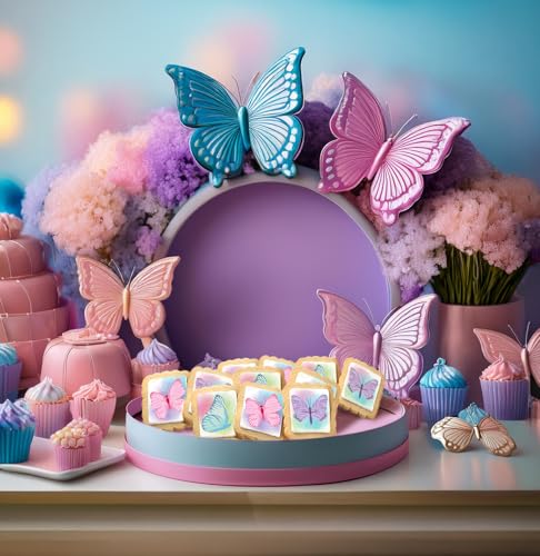 Image of Butterfly Cookies 24 Pack Party Favors Decorated Birthday | INDIVIDUALLY WRAPPED Sugar Cookies | Gift Basket Peanut & Nut Free Bulk