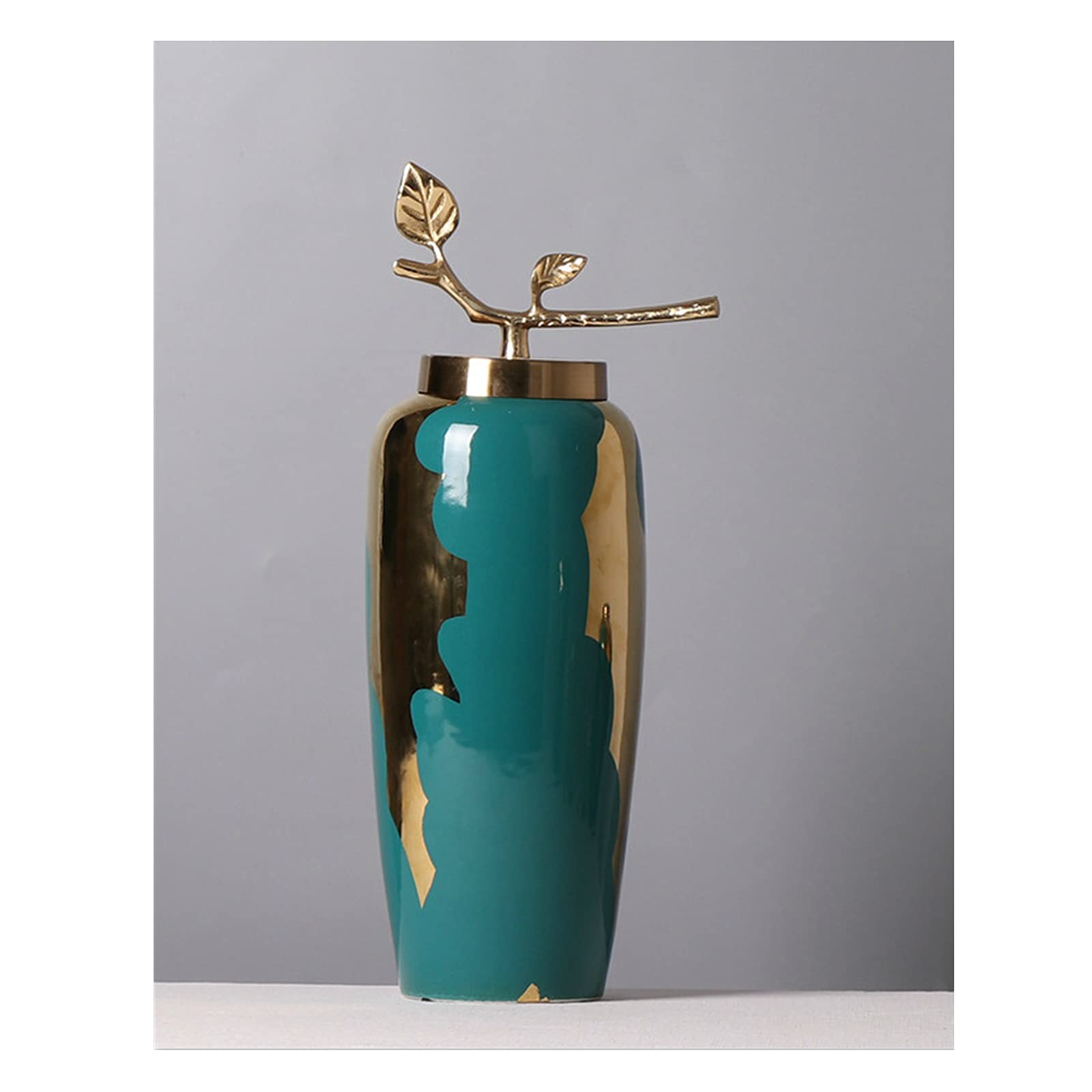 asdchZen Vases Creativity Golden Vase Chinese Style Ceramic Vase Modern Home Flower Arrangement Accessories With Cover Copper Crafts Decoration Vases For Decor,18x43.5cm