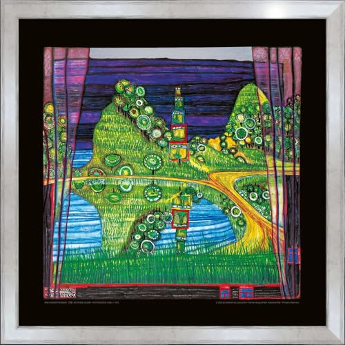 artissimo, Premium-Kunstdruck gerahmt, 53x53cm, AG4684, Friedensreich Hundertwasser: Antipodische Insel, Bild mit Rahmen, Wandbild, Poster, Wanddekoration