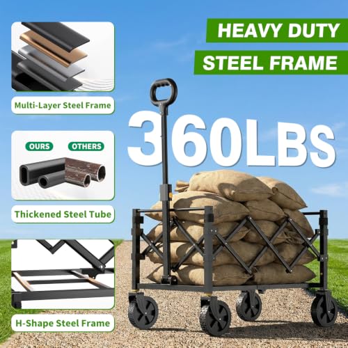 Geeobin Collapsible Wagon Cart with Wheels Foldable, 360lbs Large Capacity Portable Folding Utility Heavy Duty Beach Wagons Cart with All-Terrain Wheels for Shopping, Camping, Sports, Garden — view 4