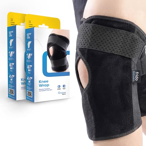 Image of Frido Orthotics Knee Support Wrap | Adjustable Knee Brace with Open Patella & Compression | Pain Relief for Arthritis, Meniscus Tear, Injury | Gym, Sports, Running, Walking, Size-XL, 2 Unit