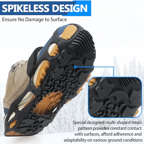 Spikeless Ice Cleats, Outdoor Indoor Snow Cleats Anti Slip Roofing Shoes, Slip on Shoe Grips Rubber Tread Overshoes for Slick Wet Slippery Surfaces, Large-X-Large - Thumbnail 2