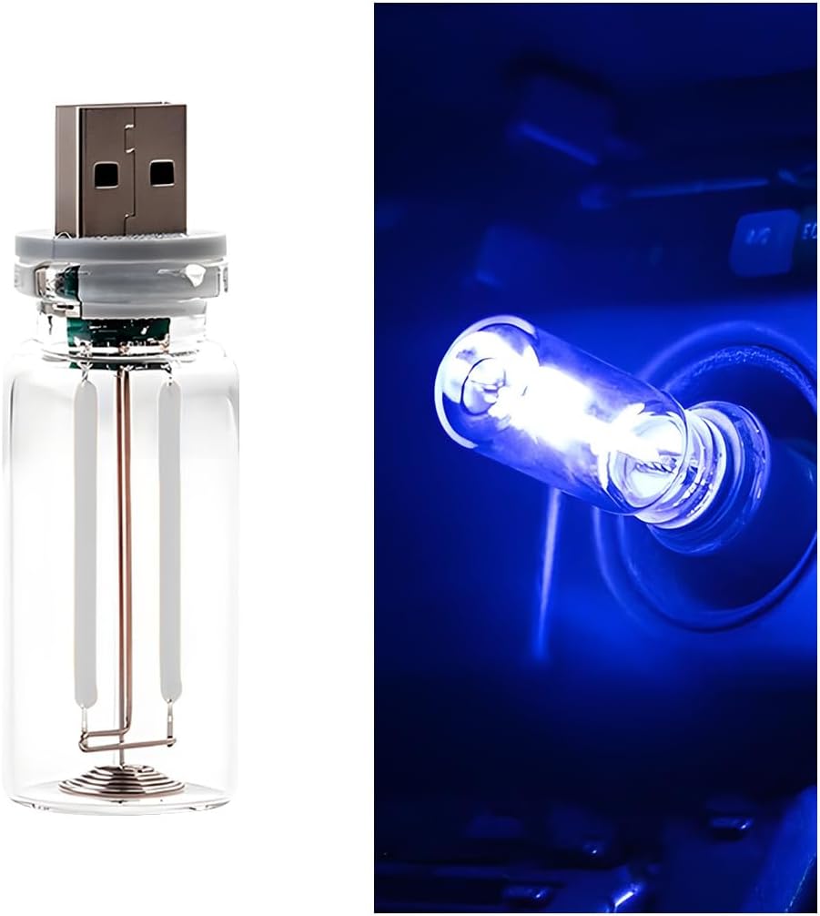 USB LED Car Atmosphere Light, Mini Vehicle Ambient Interface Charging Lighting Bottle, Portable Automotive Night Lamp Decoration Accessories, Universal for SUV, Sedan, Truck (Blue)