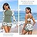 Green Palm Tree 3 Piece Rash Guard for Women - Long Sleeve Swimsuits with Shorts SPF Zip up Swim Shirt with Built in Bra M