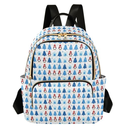 Mochila azul iceberg con pingüinos y 3 bolsillos con cremallera para mujer
