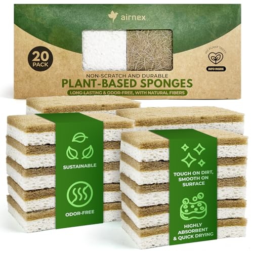 AIRNEX Natural Kitchen Sponges Pack of 20 - Biodegradable Cellulose ...
