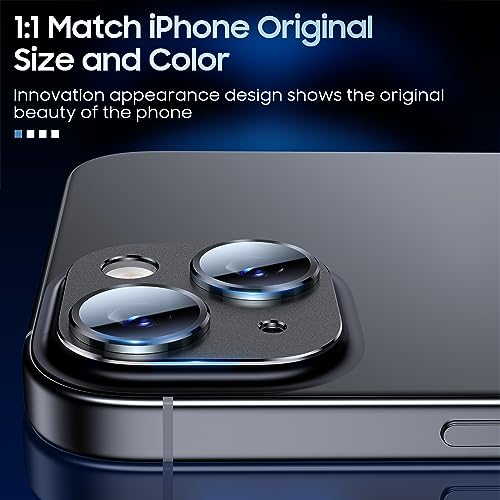 Image of Uyiton for iPhone 15 /iPhone 15 Plus Camera Lens Protector, [Not Easy to Break][Strong Adsorption][Case-Friendly] Metal Tempered Glass Rear Camera Screen Cover - Black