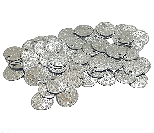 Perlin Metal Coin Beads Charm, Pack of 100, 15 mm, Ottoman Tugra, for Jewelry Making Hair Accessories, Belly Dance Costumes (Silver) - Image 2