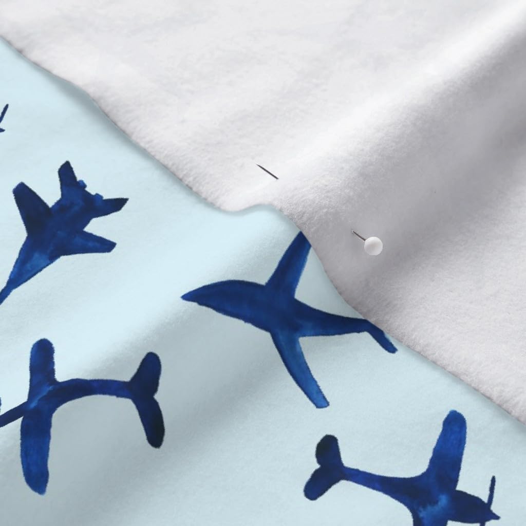 Spoonflower Fabric - Watercolor Airplanes Blue Airplane Aviation Transport Boy Kids Printed on Polartec(R) Fleece Fabric by The Yard - Sewing Blankets Loungewear and No-Sew Projects