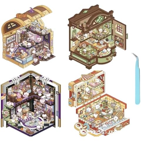 4PCS New Creative DIY Sticker Scene with Tweezers, Cute 3D House Stickers for Christmas, Korean Cartoon Scene Stickers, Isometric Room Stickers Set, Suitable for Adults and Children Stress Relief Cover