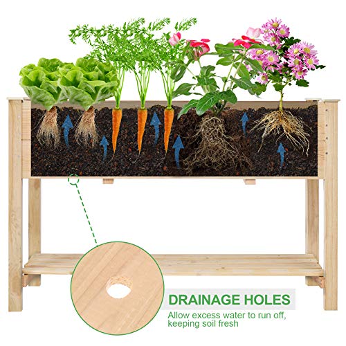 KINGSO Raised Garden Bed 4FT Elevated Wooden Planter Boxes Kit Outdoor with Legs Raised Planter Garden Grow Box with Shelves for Vegetable Flower Herb Backyard Patio Natural - Thumbnail 2