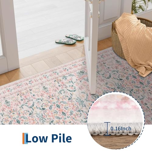 Tapete rectangular Boho 10x8 pies lavable rosa miniatura 5