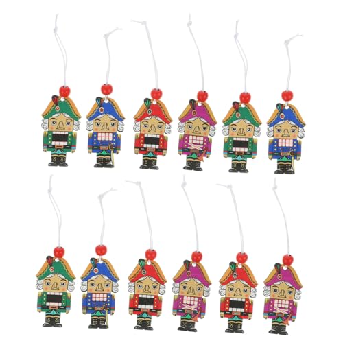 TOBBOMEY 12 Piezas Colgantes Cascanueces de Madera Coloridos Decoración Navideña para Hogar Oficina y Coche Diseño de Soldado Cartoon Resistente y Adorable