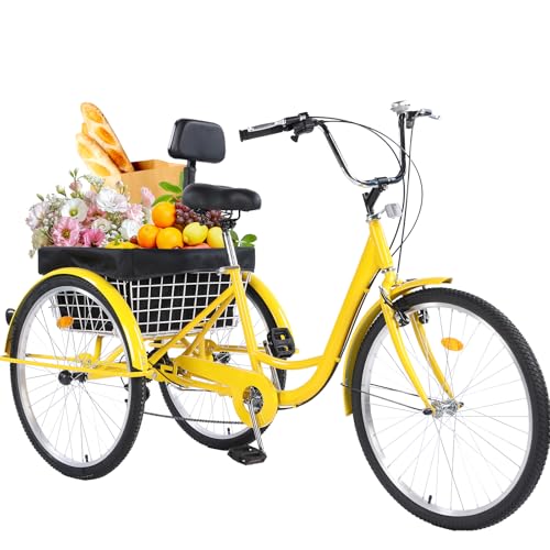 WYUEEEE Versatile 26-Inch 3-Wheel Adult Tricycle with 7-Speed Gearing and Spacious Basket for...