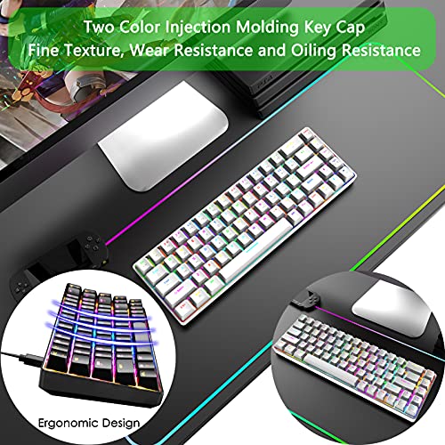 RGB Gaming Tastatur und Maus Set, 68 Tasten Blauer Schalter 60% Mini Chroma Mechanische Tastatur, 6400DPI Leichte Optische Waben Maus, USB-Kabel, Kompatibel mit Windows Mac PS4 Xbox, Weiß - Image 6