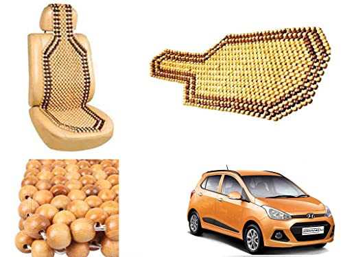 Image of Car Bead Seat Wooden Beads Cushion Cover Pad for Hyundai I10 Grand, Acupressure Sitting Seat Cover | Cream Color - Pack of 1