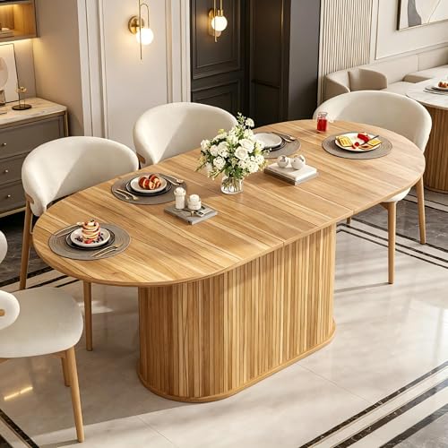 KEIKI 55.1"–71" Extendable Oval Kitchen Table for 4–6, Space-Saving Dining Table with Striped Legs, Large Dining Room Table, Natural by KEIKI - Used condition - US$202.22