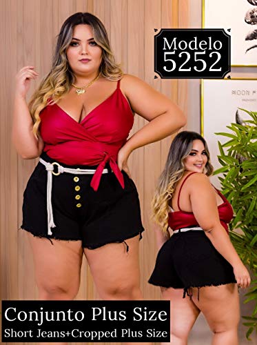 Conjunto Plus Size Grande [Short Jeans Plus + Blusa Plus] Coleção Bella Plus Leminsk Deluxe (Tamanho