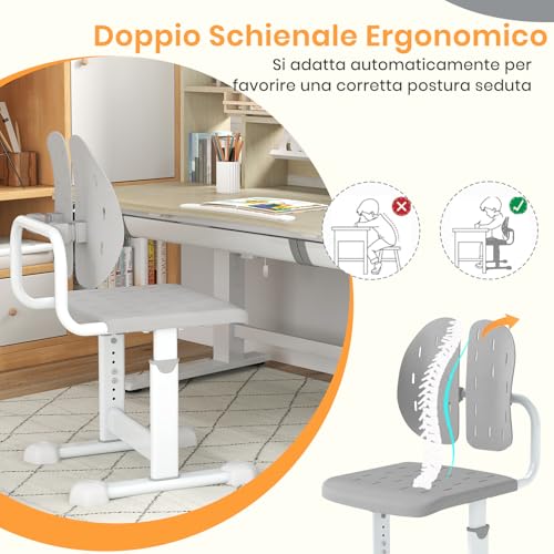 RELAX4LIFE Silla Escritorio Infantil con Altura Ajustable en 5 Posiciones, Respaldo Doble, Asiento Transpirable y Marco Metálico, Silla Infantil Ergonómica sin Apoyabrazos para Niños 3+ Años (Gris) - imagen 5
