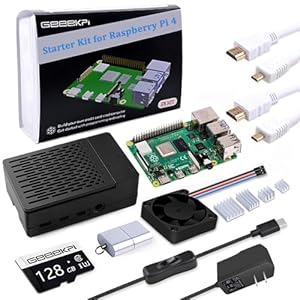 GeeekPi Starter Kit for Raspberry Pi 4 8GB – 128GB Edition, Case with PWM Fan, 18W 5V 3.6A Power Supply with ON/Off Switch, Cables (8GB RAM)