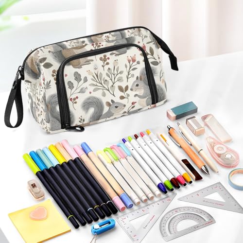 Image of Big Capacity Pencil Case,Plants Squirrels Pen Bag Pouch Holder Stationery Bag School College Office Organizer for Teen Adults Student