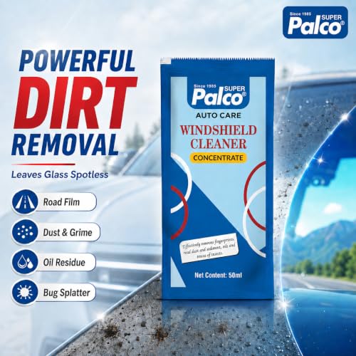 Image of PALCO Car Windshield Cleaner Liquid Concentrate 50ml (Pack of 10) Windshield Washer Fluid for Car for Streak Free Glass Finish with Car Wiper Liquid (Add 50ml in 2L Water in Windshield Tank)