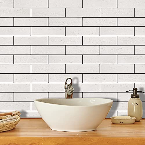 TORURAL 100 Old Town White Faux Brick Wall Tiles, 3D Thin Brick Veneers for Bedroom, Bathroom, Kitchen, Fireplace and Fence Wall Panels (14.2 sq ft) by TORURAL - Used condition - Image 2