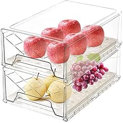 Amazon Cajones Nevera Organizador Nevera, Organizadores para la Despensa Transparente, Cocina Nevera Caja Almacenaje, Adecuado para Cocinas, Frigorifico, Gabinetes de Almacenamiento - sin BPA (2 Cajones, Grandes)
