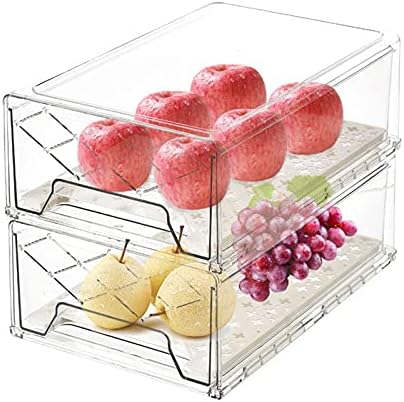 GuoTcusy Fridge Organisers Bins, Pantry Organisers and Storage, Plastic Stackable Drawer Container with Removable Drain Tray