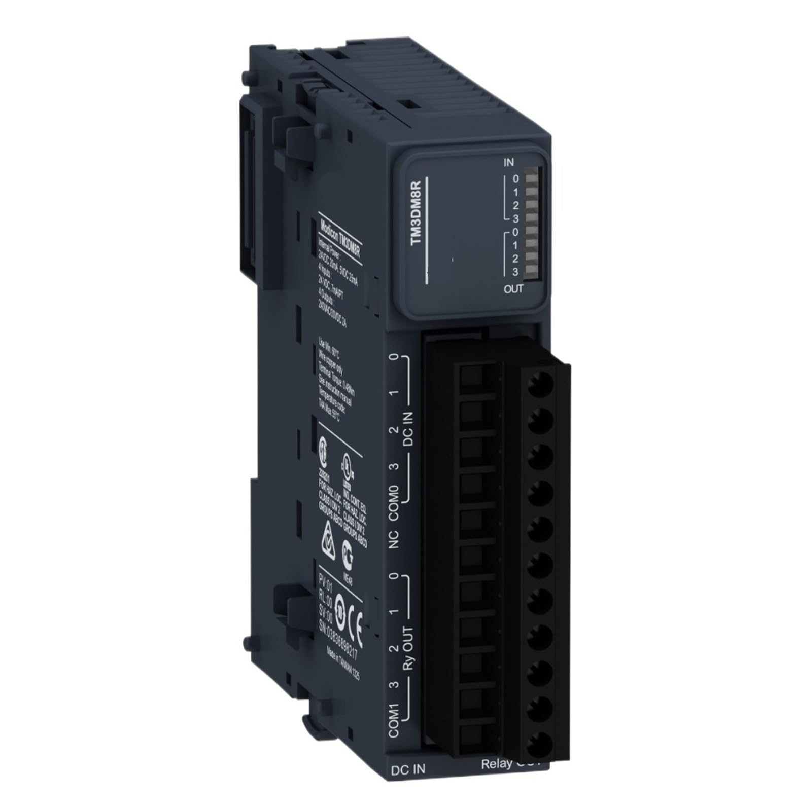 TSCFHGQI TM3DM8R discrete I/O module, TM3, 8 IO, 4 inputs, 4 relay outputs, screw, 24V DC
