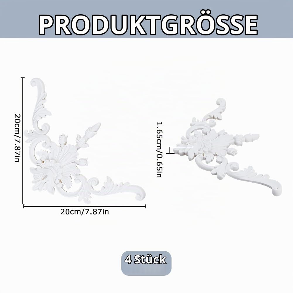 SUPERFINDINGS 4 Stück Eckleiste Französischer Stil 27x16x1,65cm Ecken Deko Wandverkleidung 3D Rankenpanel Wandecke Leiste Streichbar DIY Deko Für Wände Decke Schränke Möbel
