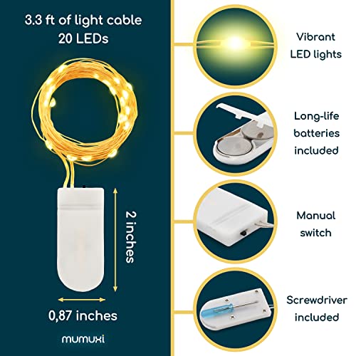 Mumuxi Led Fairy Lights Battery Operated String Lights [20 Pack], 3.3Ft 20 Mini Fairy Lights Battery Powered Party Wedding Centerpiece Decorations Crafts Mason Jar Lights Firefly Lights, Warm White #TOP3