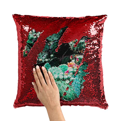Coussin sequin rouge Opuntia en fleur déco cactus - 3