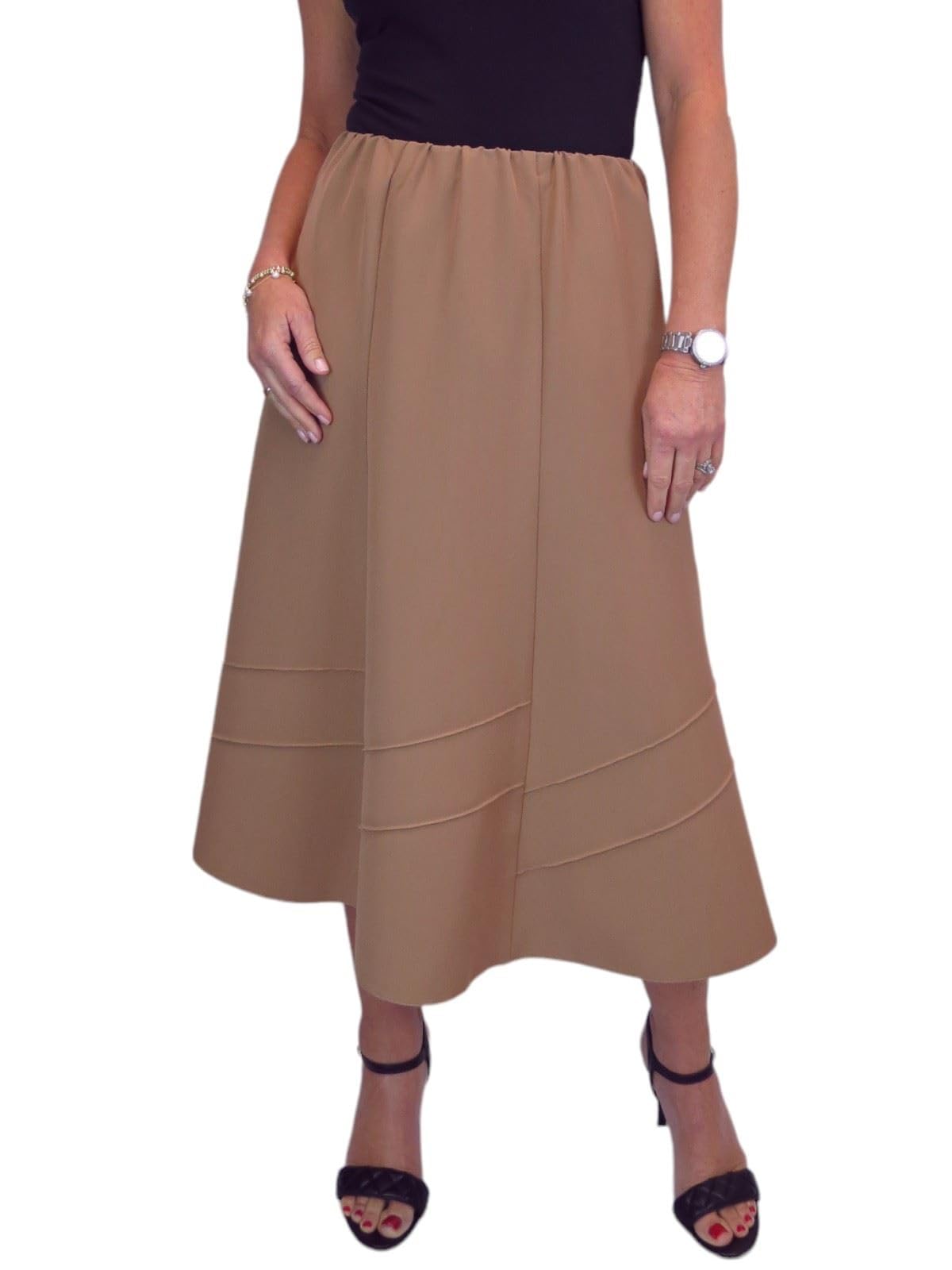 Paulo Due Women's Tan Smart Elasticated Waist Flared Swing Skirt In Size 16