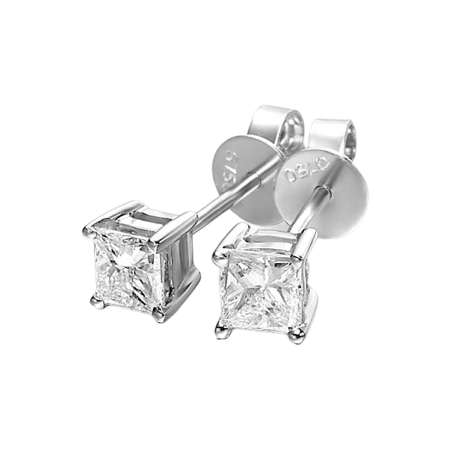 Pendientes de tuerca de oro blanco, aretes de mujer con diamantes de 0,5 quilates, diseño cuadrado de princesa