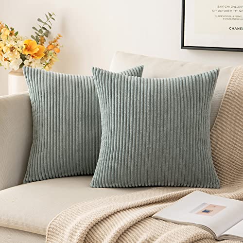 MIULEE Cushion Covers Striped Corduroy Throw Pillow Covers Decorative Pillows Pillowcases Decor for Sofa Couch Living Room 50x50 cm 20x20 Inch Grey Green