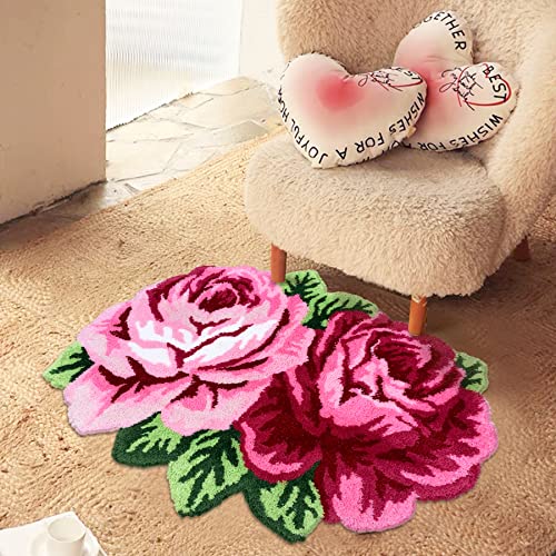 Abreeze Rose Rug Rose Carpet Pink Plush Bath Mat Door Mat Nonslip Bathroom Rug Flower Rug Kitchen Area Rugs Modern Living Room Rug, Pink #TOP3