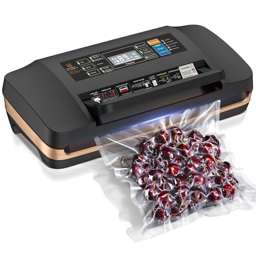 95kpa Vacuum Sealer Machine,Commercial Full Automatic Food Sealer,10-in-1 Sealing System with Double Heat Seal,Bags Storage, Easy-Lock Handle,Build-in Cutter,1 Bag Rolls and 10 pcs Pre-cut Bags