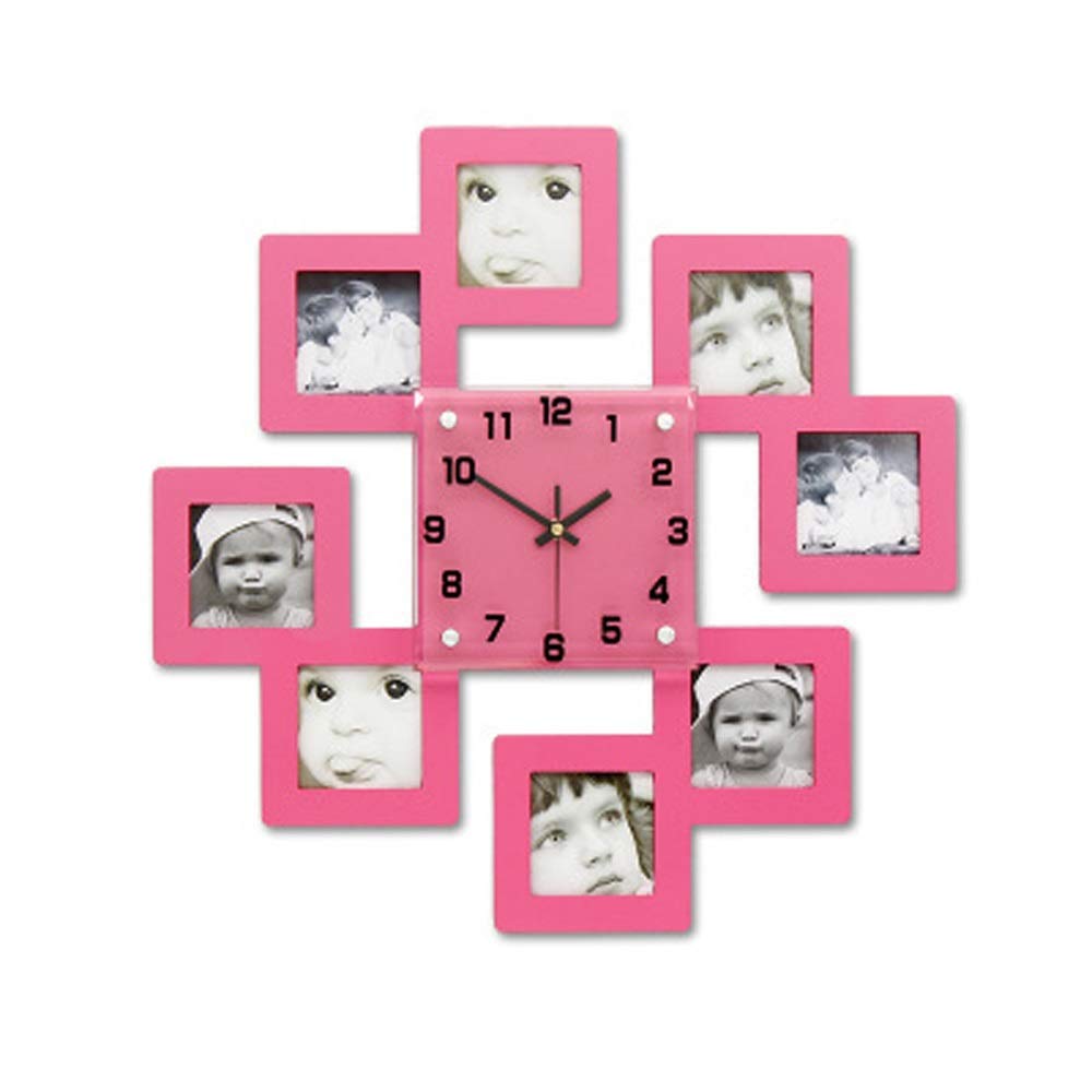 Horloge murale rose créative et cadre photo WTL pour décoration de salon