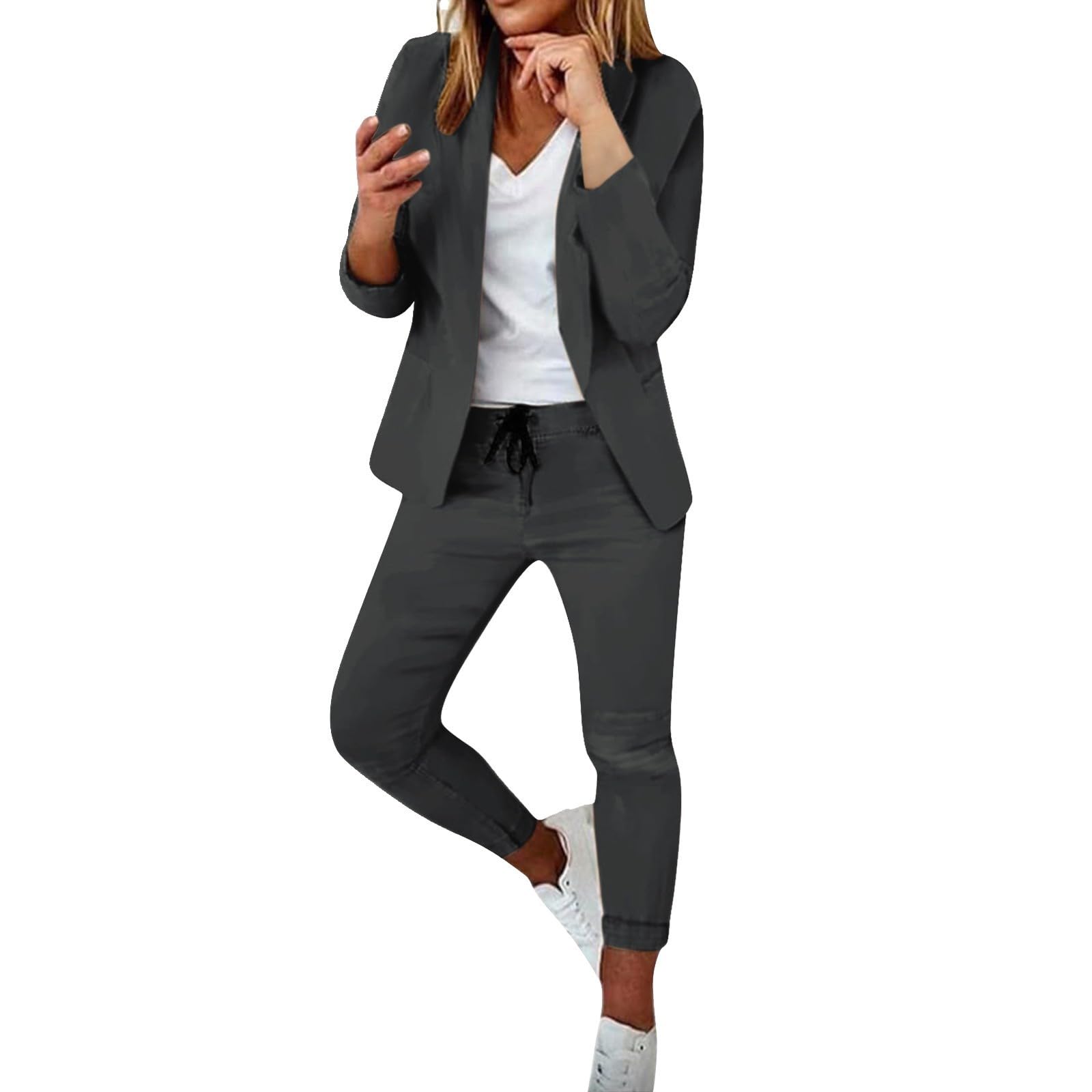 Zweiteiler Damen Zwei Anzug Set Langarm Jacke Hosenanzug Schlanke Hosenjacke Elegant Sommer Festliche Oberteile Für Große Größen Outfit Weites Bein Mit Blazer Hochzeitsgast Sets