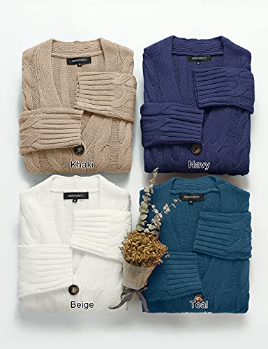 Merokeety Womens Long Sleeve Cable Knit Long Cardigan Open Front Button Sweater Outerwear Beige #TOP5