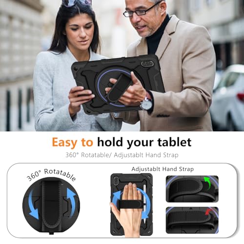 ROSROME for Honor Pad X8a Case 11 inch 2024 with HD Screen Protector, Shockproof Heavy Duty Cover with 360°Rotating Stand/Shoulder Strap/Hand Strap/Pen Holder for 11" Honor X8a Tablet Case, Black - Image 5