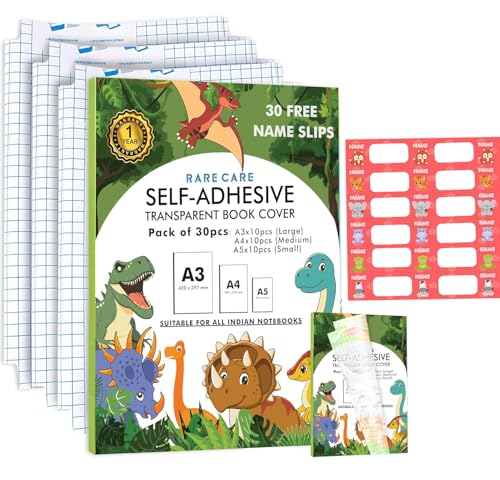 Image of Transparent Book Cover | 30 Unique Labels for Books for School Waterproof Self Adhesive Sticking Books Cover Stationery Items [30 Pcs- 3 Different Sizes -10 Each] 1 Year Warranty