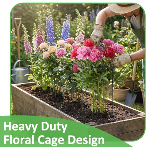 Pelopy Large Peony Cages and Supports 23.6"H x 15.7"D Heavy Duty Plant Support for Outdoor Plants, Meatl Peony Rings, Flower Support Stakes, Garden Stakes for Rose Tomato Hydrangea Strawberry(8 Pack) by Pelopy - Used condition - Image 7